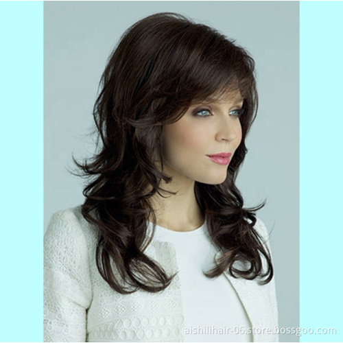 Aishili the long pixie synthetic wig with the natural wave dark brown color synthetic hair wig for women